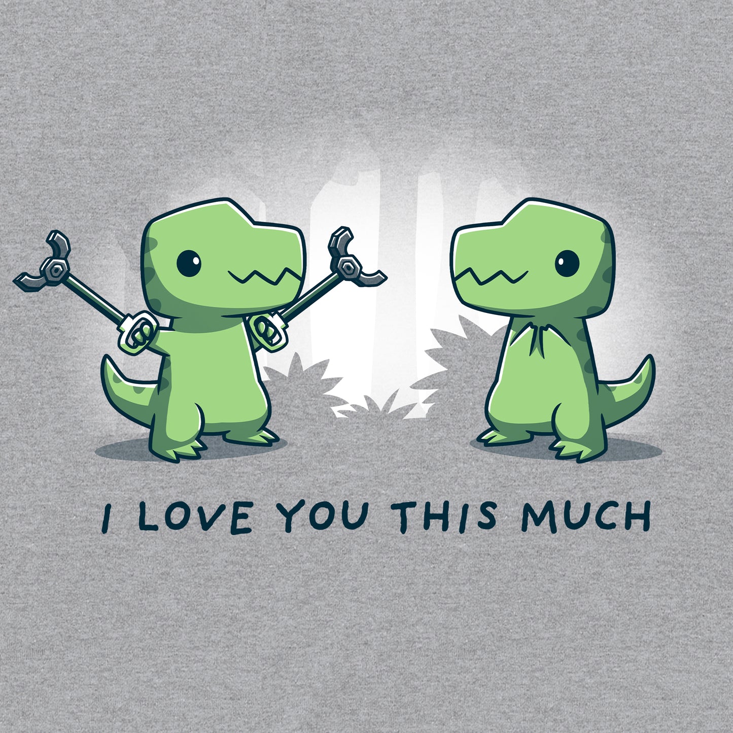 Classic Cotton T-shirt_TeeTurtle T-Rex Love heather gray t-shirt featuring a t-rex showing his love to another t-rex by holding out grabbers.