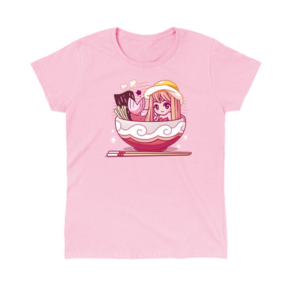 Classic Cotton T-shirt_TeeTurtle pink Tempura Mermaid. Featuring a mermaid with a tempura tail in a ramen bowl.