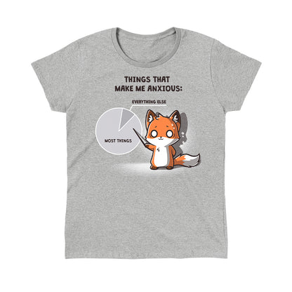 Classic Cotton T-shirt_TeeTurtle Things That Make Me Anxious sport grey t-shirt featuring a fox sweating nervously points at a pie chart.