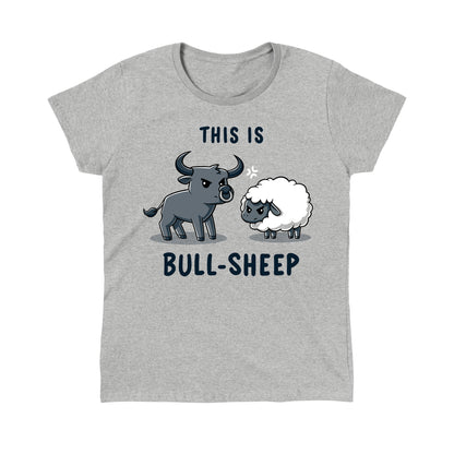 Classic Cotton T-shirt_TeeTurtle This Is Bull-Sheep heather gray t-shirt featuring a cartoon image with a bull and a sheep standing next to each other, both frowning. Text above reads "This is" and below reads "Bull-Sheep." 