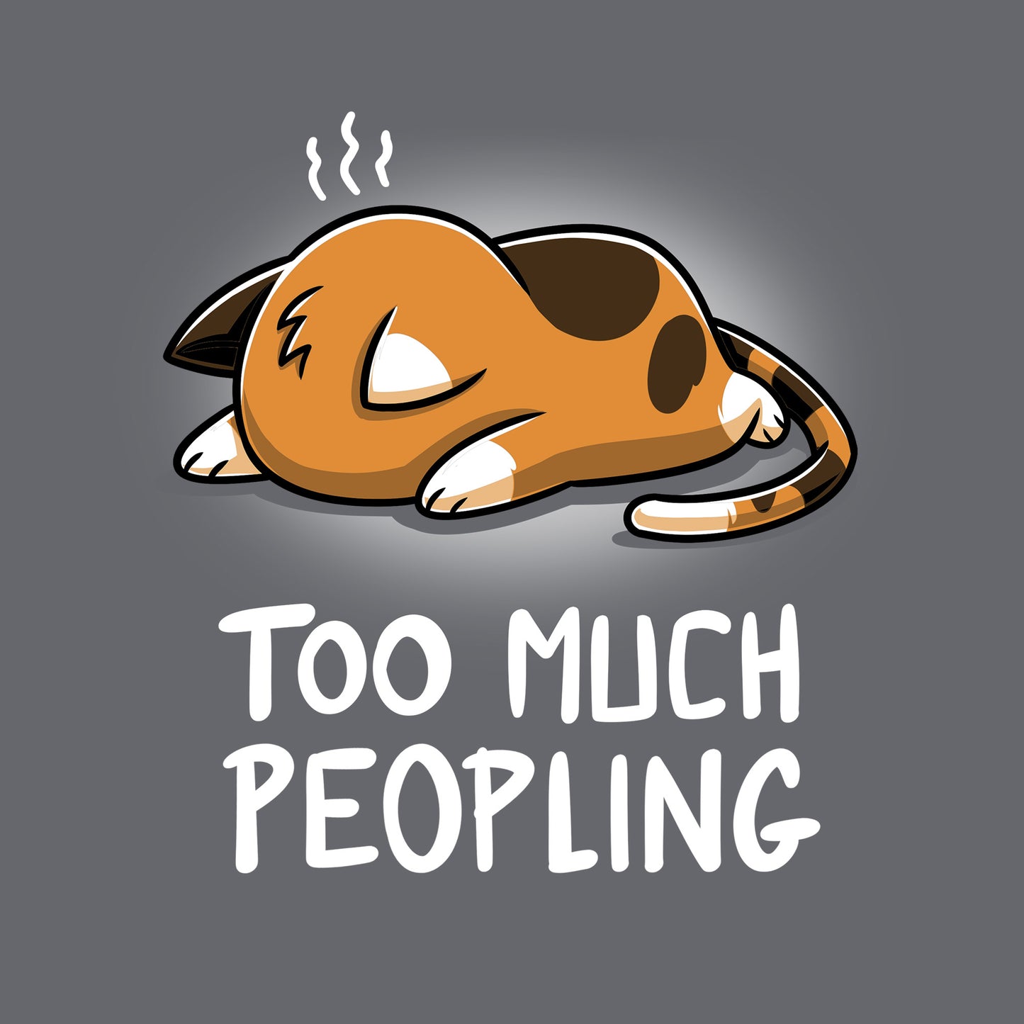 Classic Cotton T-shirt_TeeTurtle Too Much Peopling charcoal grey t-shirt featuring a cat lying face down exhausted.