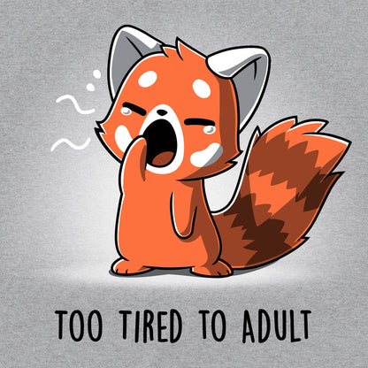 Classic Cotton T-shirt_TeeTurtle Too Tired To Adult heather gray t-shirt featuring a red panda yawning.