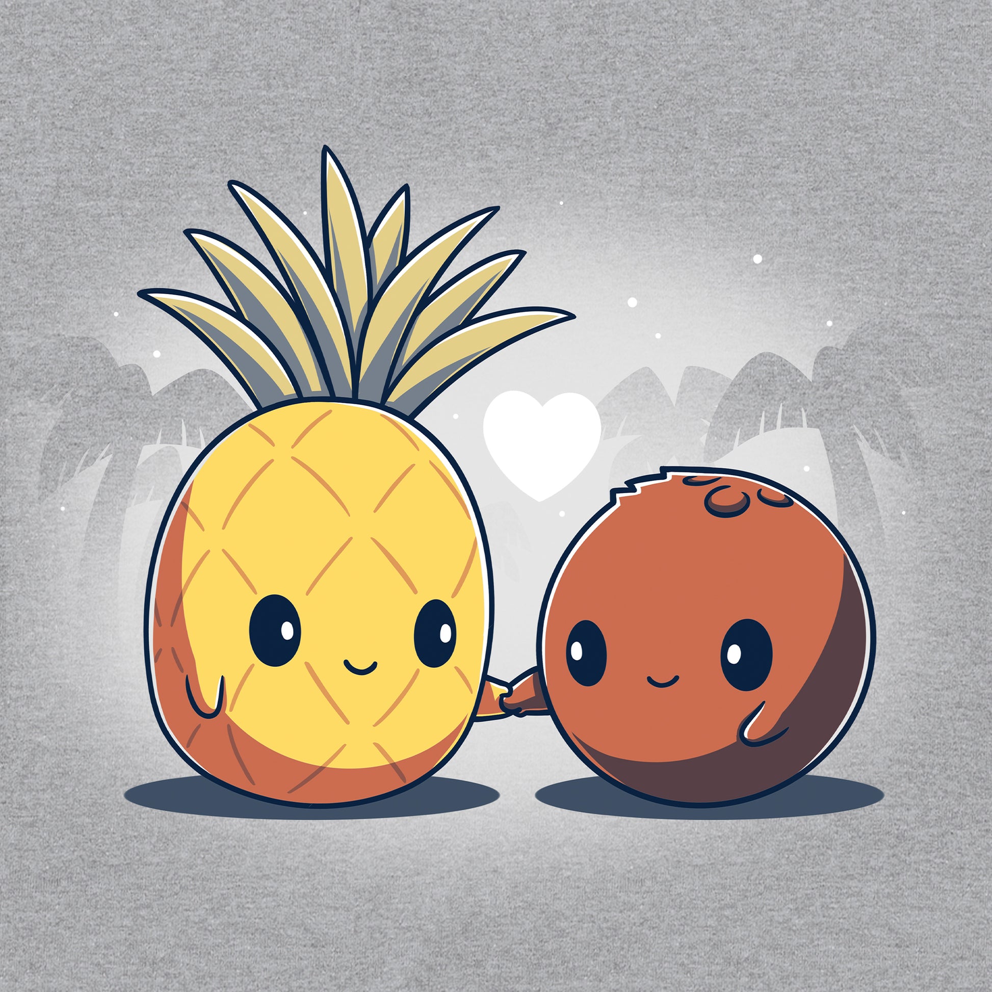 Classic Cotton T-shirt_TeeTurtle Tropical Love heather gray t-shirt featuring a cute pineapple and a coconut holding hands with a heart above them.