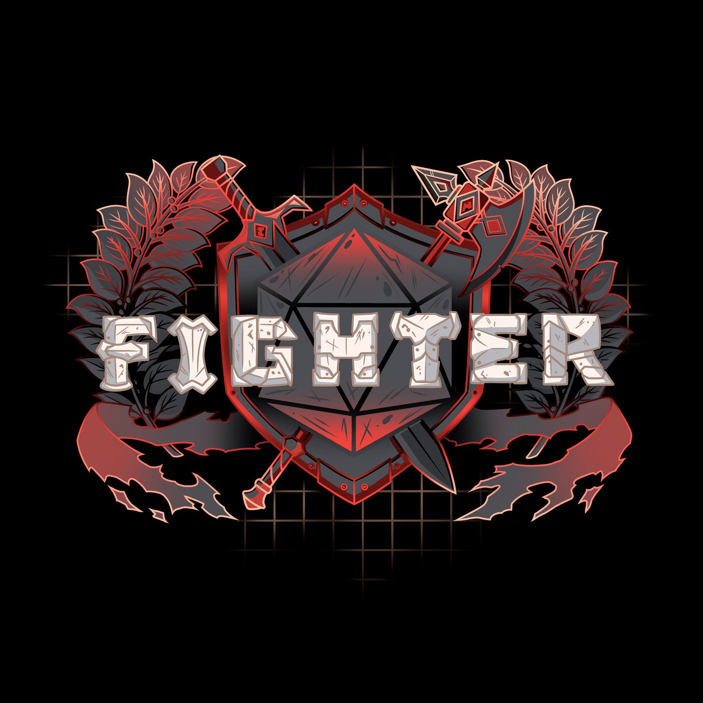 Classic Cotton T-shirt_TeeTurtle Fighter Class t-shirt featuring a shield with crossed weapons and laurel branches, with the word "Fighter."