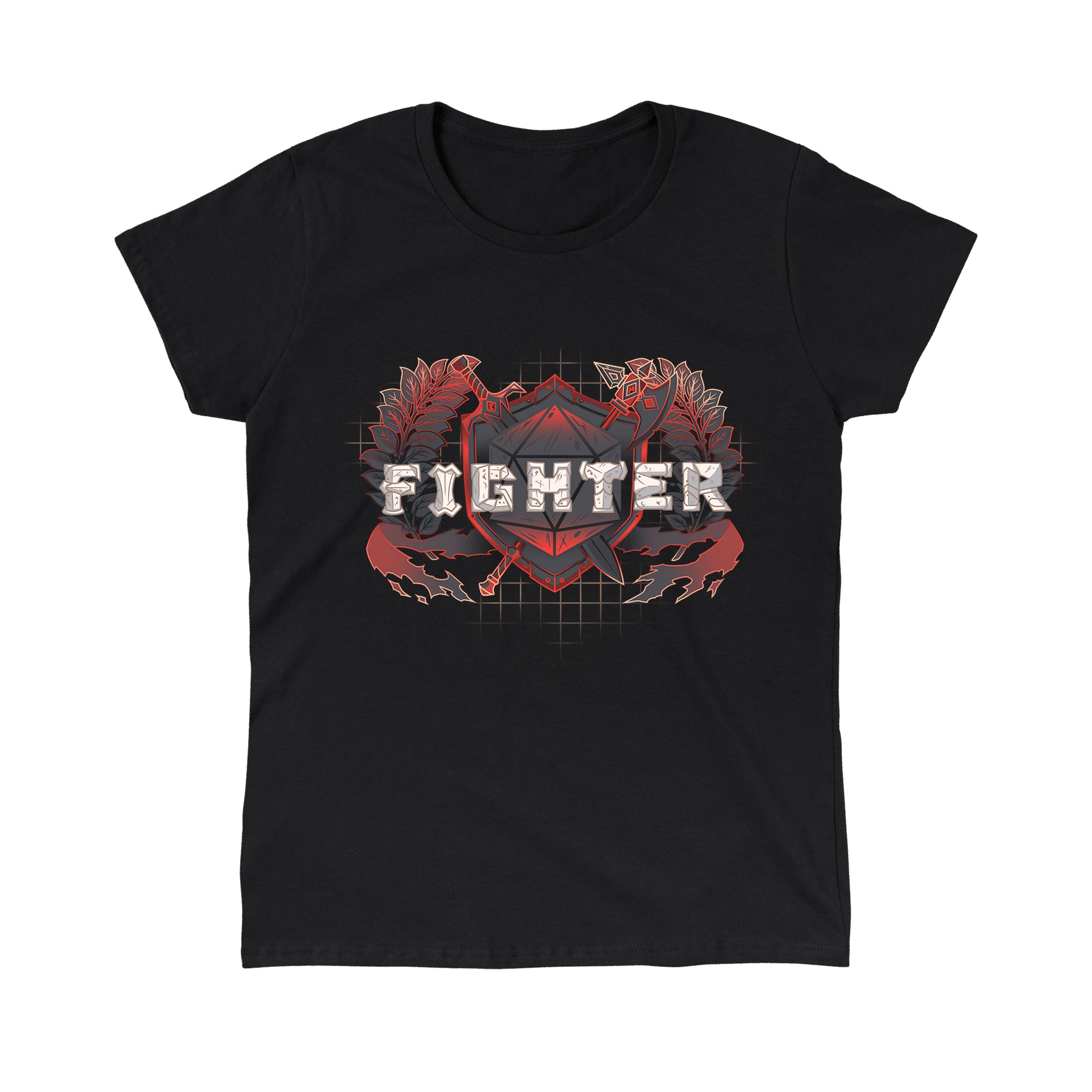 Classic Cotton T-shirt_TeeTurtle Fighter Class t-shirt featuring a shield with crossed weapons and laurel branches, with the word "Fighter."