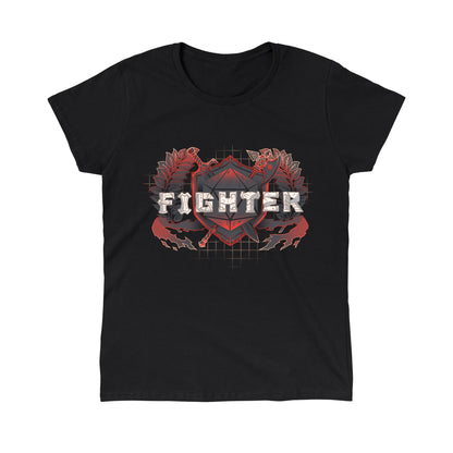 Classic Cotton T-shirt_TeeTurtle Fighter Class t-shirt featuring a shield with crossed weapons and laurel branches, with the word "Fighter."