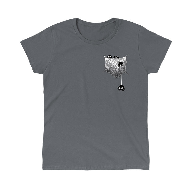 Classic Cotton T-shirt_TeeTurtle Webbed Pocket charcoal gray t-shirt featuring four little spiders crawling on a spider web on the right side chest