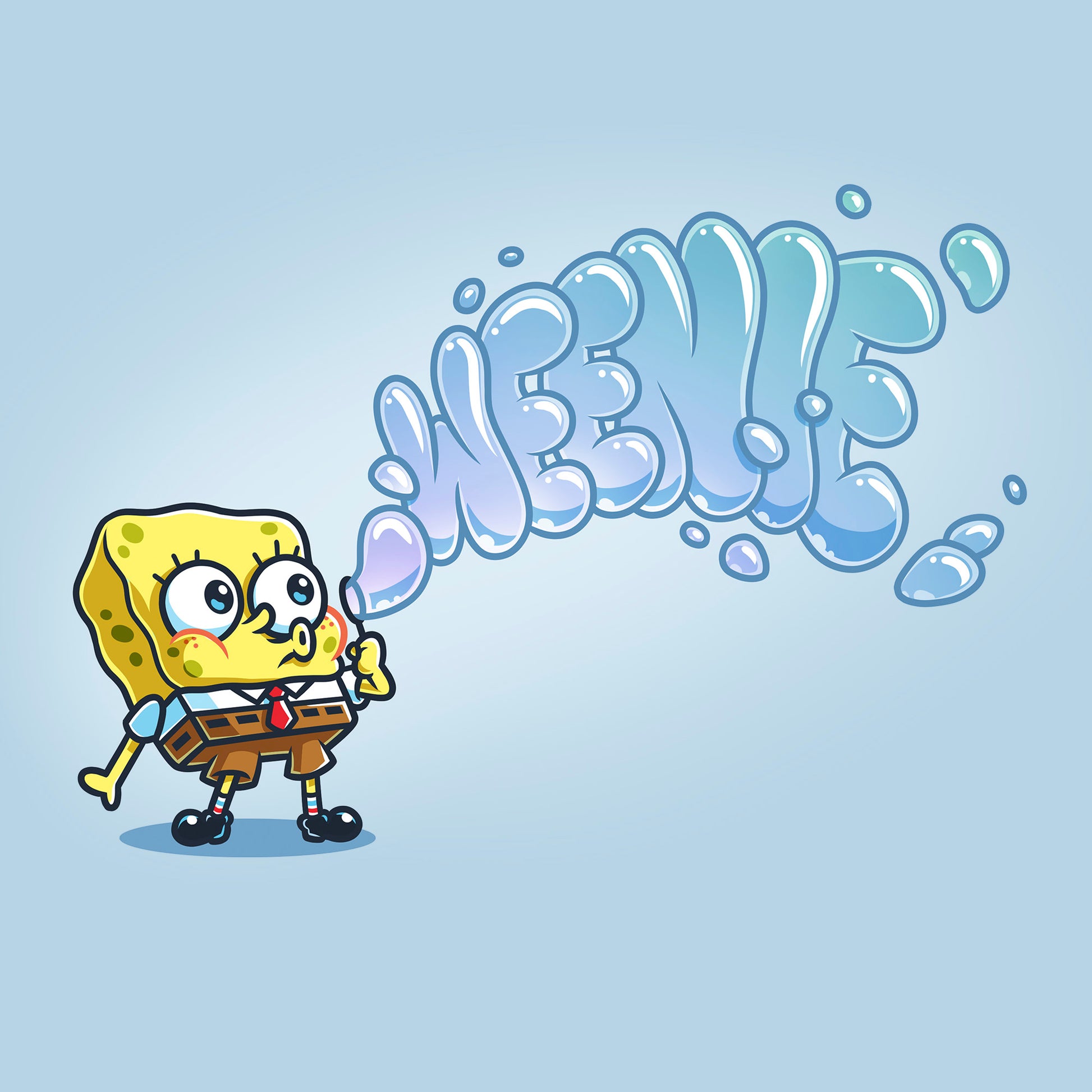 Classic Cotton T-shirt_TeeTurtle light blue Weenie apparel featuring SpongeBob SquarePants blowing bubbles that spell out, “Weenie“.