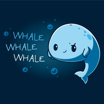 Long Sleeve T-shirt_TeeTurtle navy blue Whale Whale Whale featuring a cute, smug whale floating in the ocean with their fins on their sides with 'Whale, Whale, Whale' written next to them.