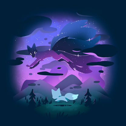 Classic Cotton T-shirt_TeeTurtle Written in the Stars navy blue t-shirt featuring a fox and its spirit counterpart above.