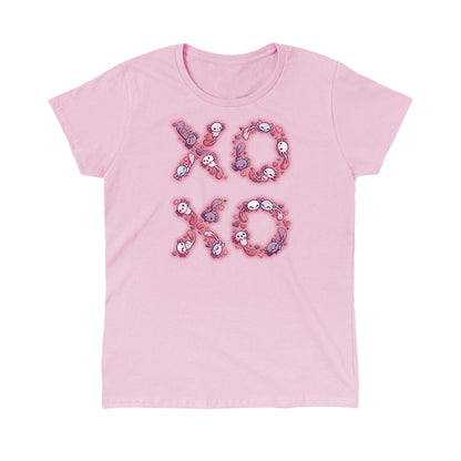 Classic Cotton T-shirt_TeeTurtle light pink XOXO, Axolotls t-shirt featuring axolotls making an XOXO pattern on water.