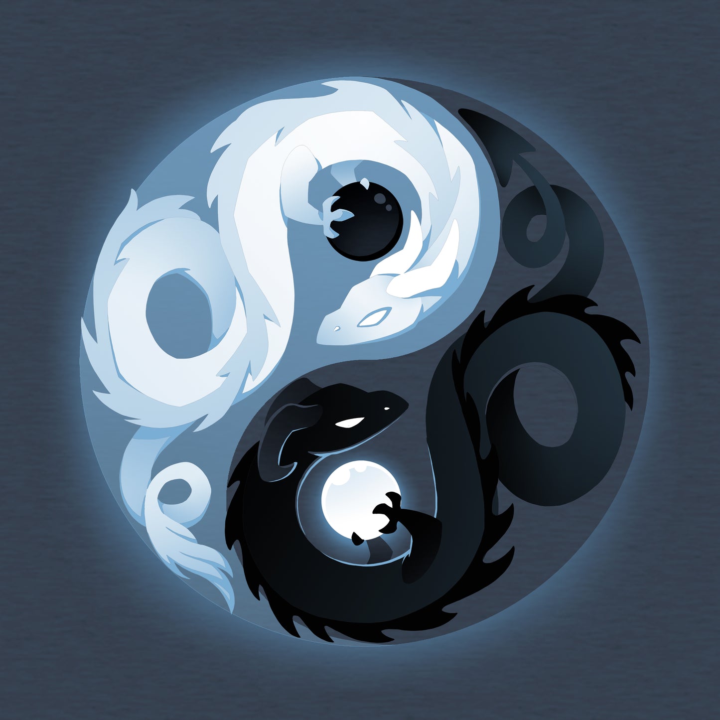 Classic Cotton T-shirt_Teeturtle Yin and Yang Dragons heather navy t-shirt featuring white and black dragon-like creatures intertwined in a symbol design.