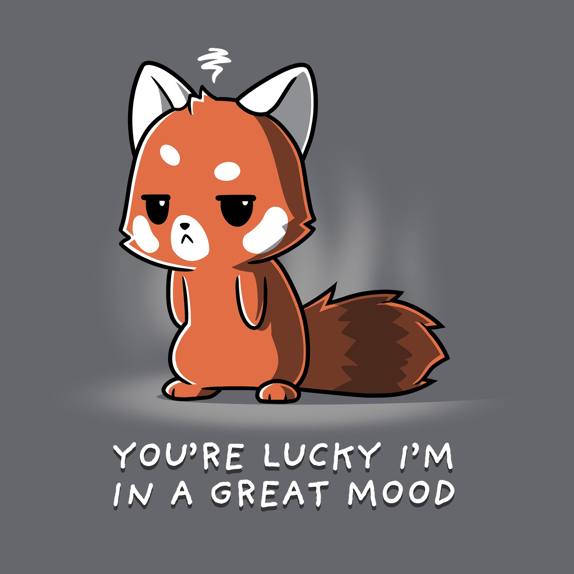 Classic Cotton T-shirt_TeeTurtle You're Lucky I'm in a Great Mood charcoal gray t-shirt featuring a sarcastic fox who is looking pretty grumpy.