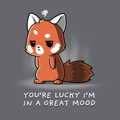 Classic Cotton T-shirt_TeeTurtle You're Lucky I'm in a Great Mood charcoal gray t-shirt featuring a sarcastic fox who is looking pretty grumpy.