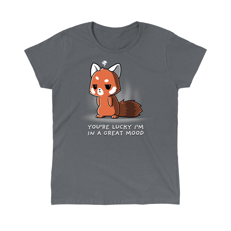 Classic Cotton T-shirt_TeeTurtle You're Lucky I'm in a Great Mood charcoal gray t-shirt featuring a sarcastic fox who is looking pretty grumpy.