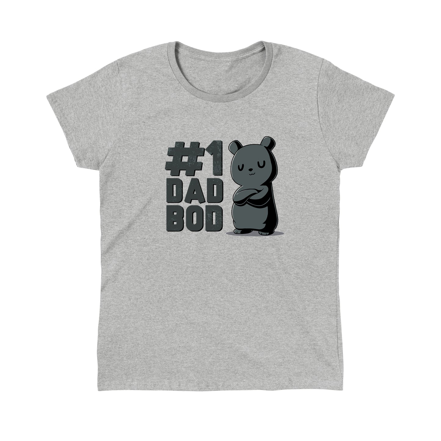 Classic Cotton T-shirt_TeeTurtle heather gray #1 Dad Bod. Featuring a black bear with a dad bod.