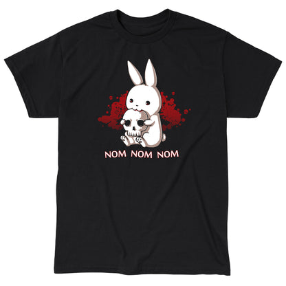 Classic Cotton T-shirt_TeeTurtle Adorable Monstrosity black t-shirt featuring an adorable bunny biting into a skull with the words "nom nom nom."