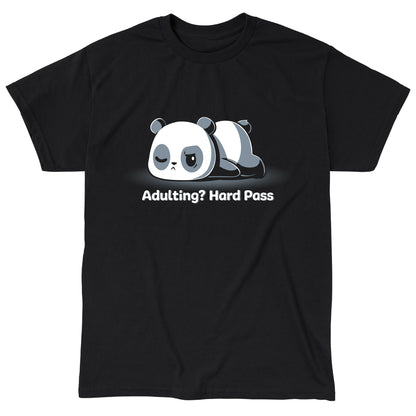 Classic Cotton T-shirt_TeeTurtle Adulting? Hard Pass black t-shirt featuring a panda lying down with a bored expression.