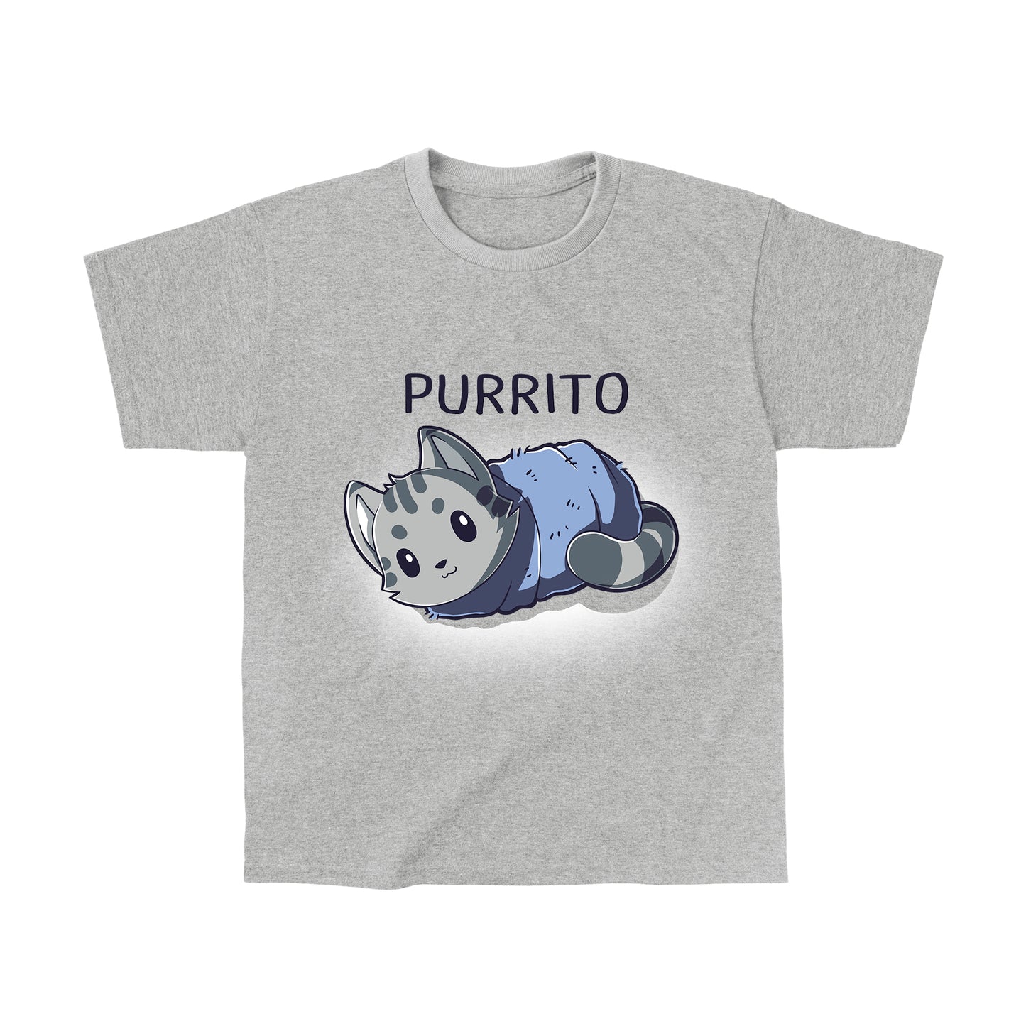 Classic Cotton T-shirt_TeeTurtle heather gray Blanket Purrito t-shirt featuring a gray cat wrapped in a blanket.