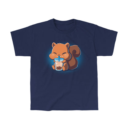 Classic Cotton T-shirt_Teeturtle Boba Squirrel navy blue t-shirt featuring an adorable, puffy-cheeked squirrel sipping boba tea.