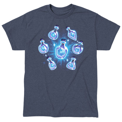 Classic Cotton T-shirt_TeeTurtle heather navy Bottled Dice t-shirt featuring a set of dice in potion bottles.