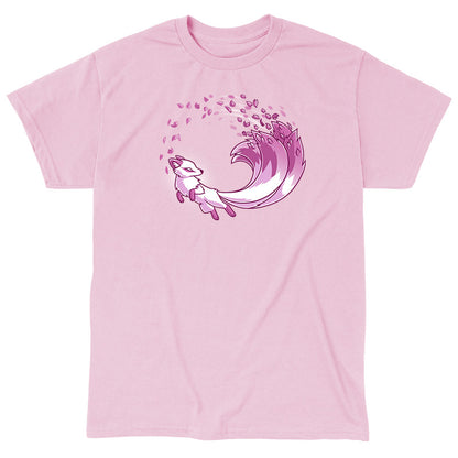 Classic Cotton T-shirt_TeeTurtle Cherry Blossom Kitsune light pink t-shirt featuring a magical pink kitsune with cherry blossom petals coming from the tails.