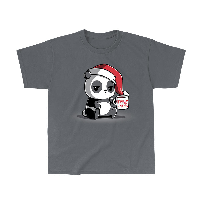 Classic Cotton T-shirt_TeeTurtle Christmas Cheer charcoal gray t-shirt featuring a panda wearing a Santa hat and holding a mug.
