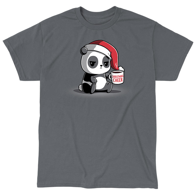 Classic Cotton T-shirt_TeeTurtle Christmas Cheer charcoal gray t-shirt featuring a panda wearing a Santa hat and holding a mug.
