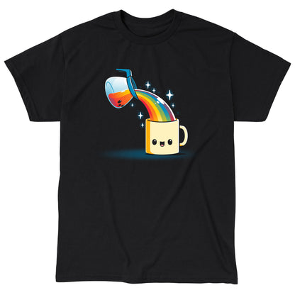 Classic Cotton T-shirt_TeeTurtle black Coffee is Magic. Featuring a coffee pot pouring a rainbow into a coffee cup.