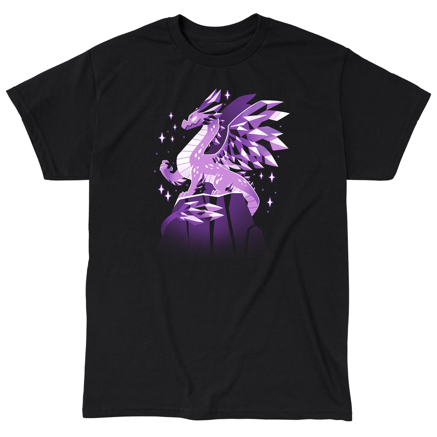 Classic Cotton T-shirt_TeeTurtle black Crystal Dragon. Featuring a dragon made out of purple crystals.