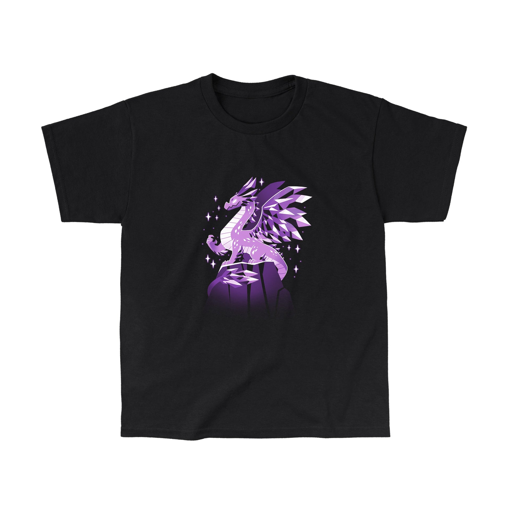 Classic Cotton T-shirt_TeeTurtle black Crystal Dragon. Featuring a dragon made out of purple crystals.