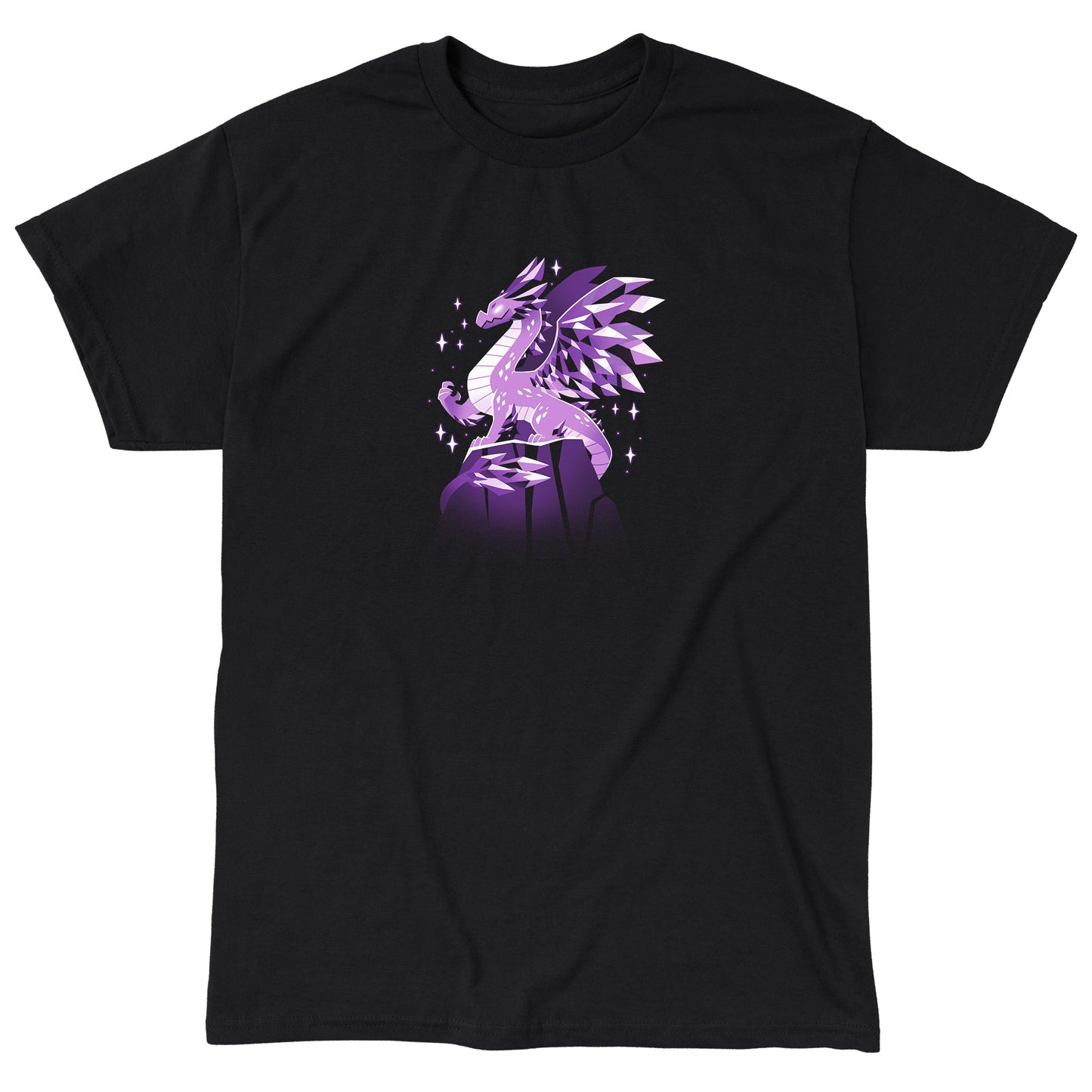 Classic Cotton T-shirt_TeeTurtle black Crystal Dragon. Featuring a dragon made out of purple crystals.