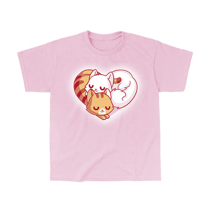 Classic Cotton T-shirt_TeeTurtle Cuddling Kitties light pink t-shirt featuring two cats snuggling together, forming a heart shape with their bodies and tails.