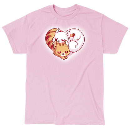 Classic Cotton T-shirt_TeeTurtle Cuddling Kitties light pink t-shirt featuring two cats snuggling together, forming a heart shape with their bodies and tails.