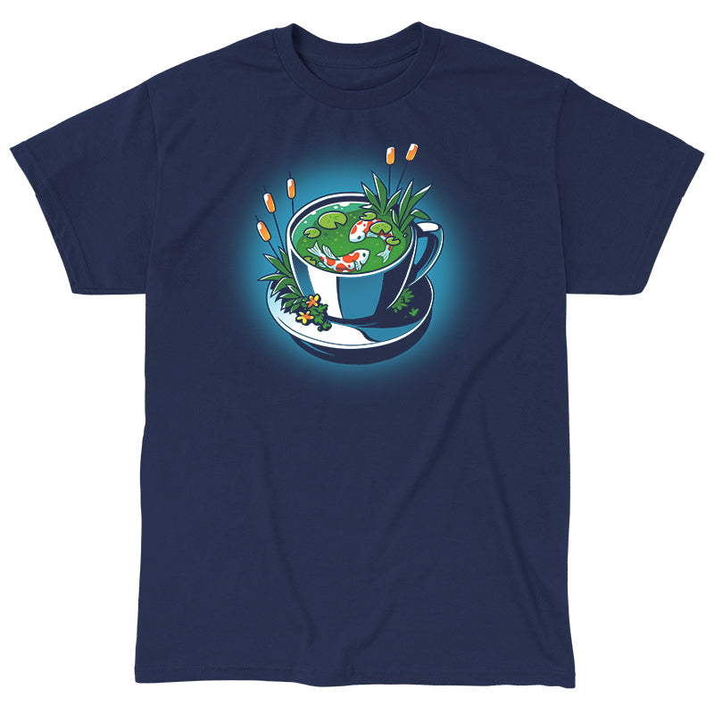 Classic Cotton T-shirt_TeeTurtle Cup of Koi navy blue t-shirt featuring artistic teacup with two koi fish inside.