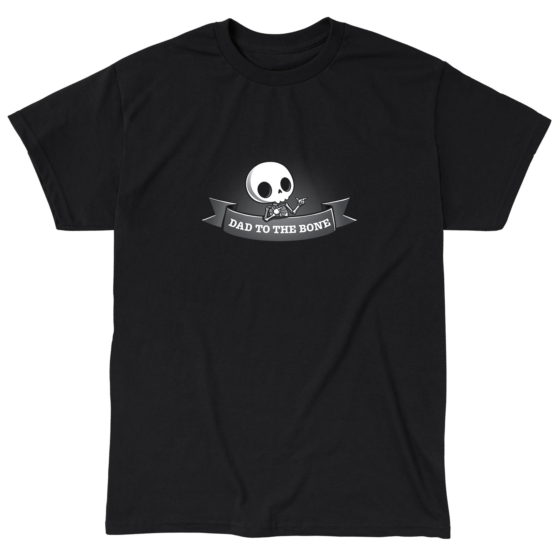 Classic Cotton T-shirt_TeeTurtle black Dad to the Bone featuring a skeleton making finger guns.