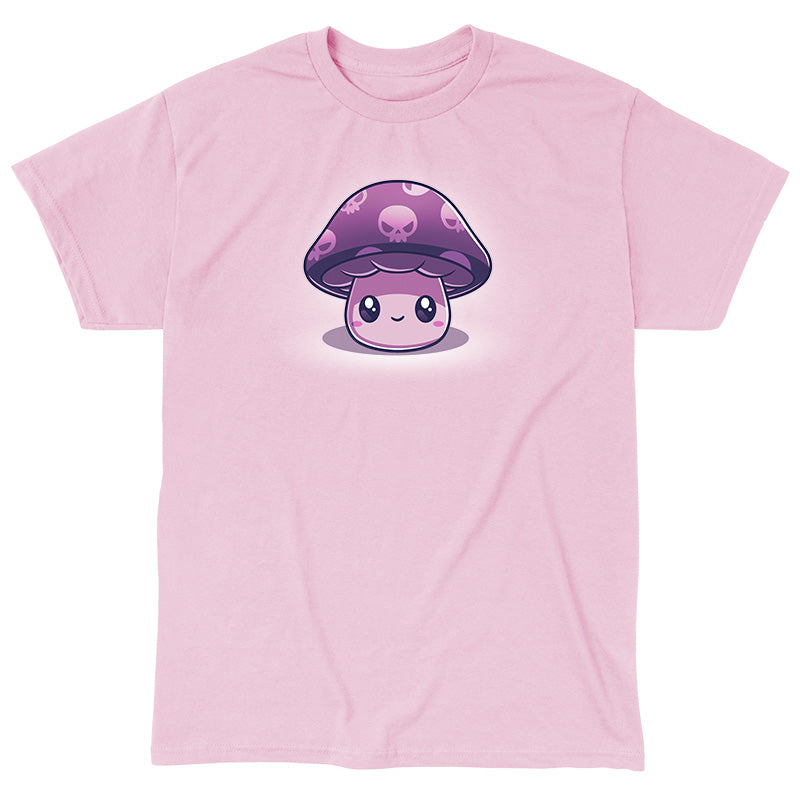 Classic Cotton T-shirt_TeeTurtle Deadly Little Mushroom light pink t-shirt featuring a cute smiling little mushroom with a purple cap that has skulls on it