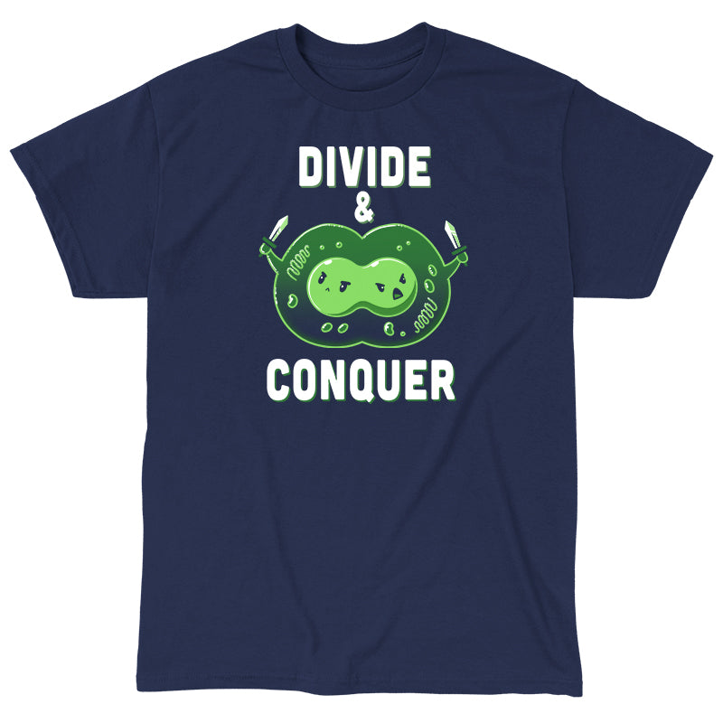 Classic Cotton T-shirt_TeeTurtle Divide & Conquer navy blue t-shirt featuring a dividing cell armed with swords.