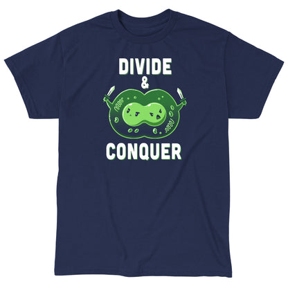 Classic Cotton T-shirt_TeeTurtle Divide & Conquer navy blue t-shirt featuring a dividing cell armed with swords.