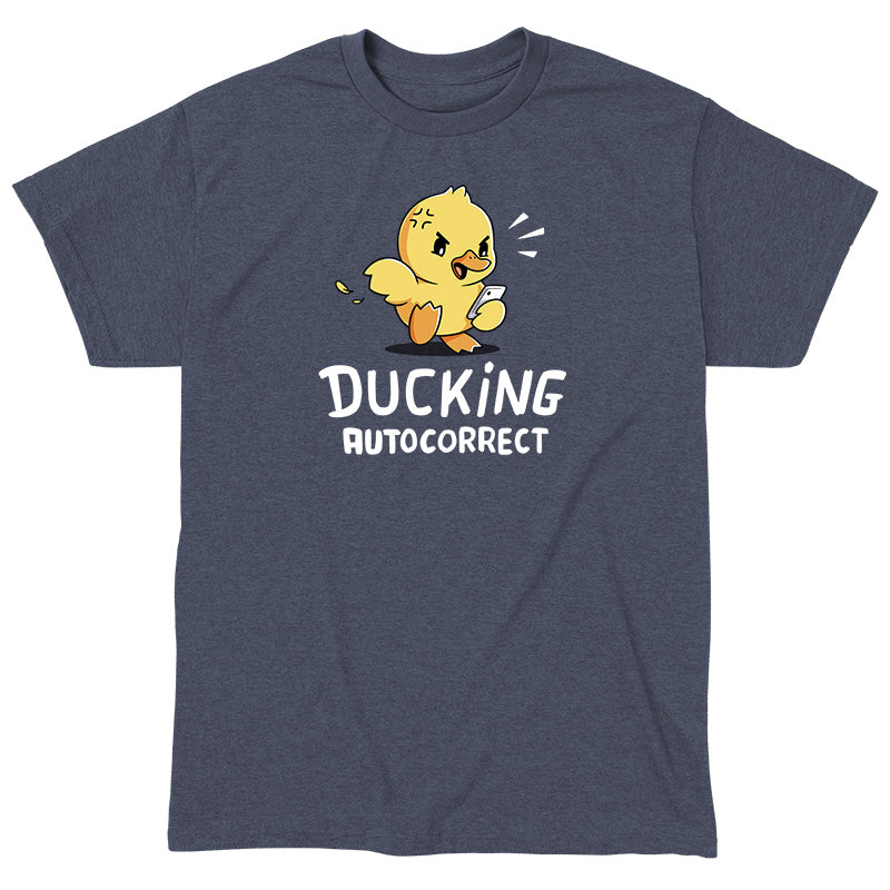 Classic Cotton T-shirt_TeeTurtle Ducking Autocorrect heather navy t-shirt featuring an angry duck yelling at their phone.