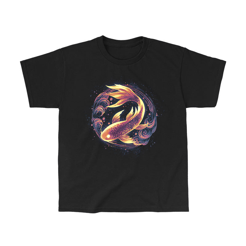 Classic Cotton T-shirt_TeeTurtle black Ethereal Koi apparel featuring a bronze koi with gold highlights framed by a circle with cloud elements.