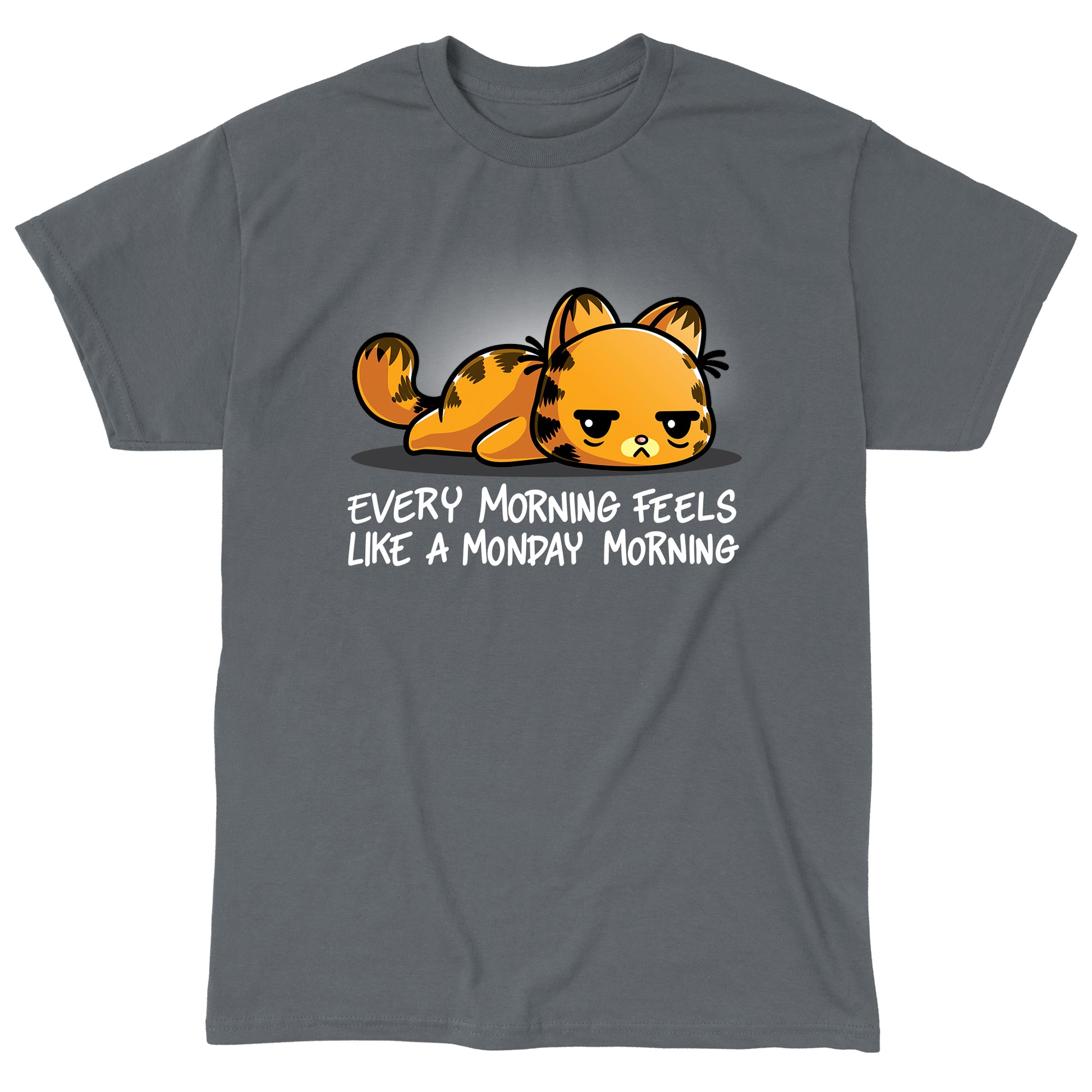 Classic Cotton T-shirt_TeeTurtle charcoal gray Every Morning Feels Like A Monday Morning apparel featuring a tired Garfield lying down.