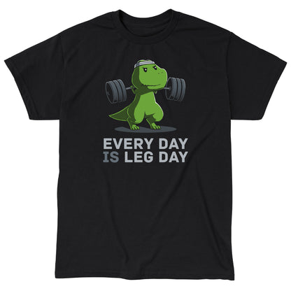 Classic Cotton T-shirt_TeeTurtle black Every Day Is Leg Day. Featuring a t-rex lifting a barbell.