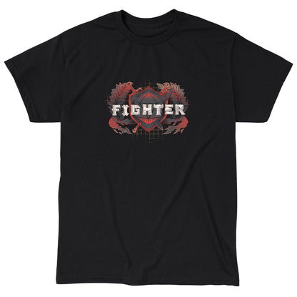 Classic Cotton T-shirt_TeeTurtle Fighter Class t-shirt featuring a shield with crossed weapons and laurel branches, with the word "Fighter."