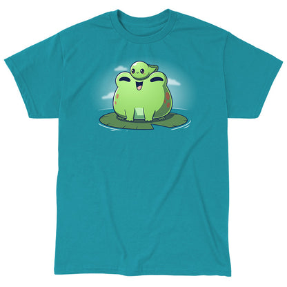 Classic Cotton T-shirt_TeeTurtle Hoppy Family Tropical blue t-shirt featuring a cute frog and tadpole.
