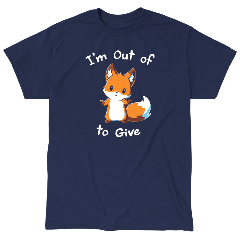 Classic Cotton T-shirt_TeeTurtle I'm Out of Fox to Give navy blue t-shirt featuring a sarcastic fox shrugging.