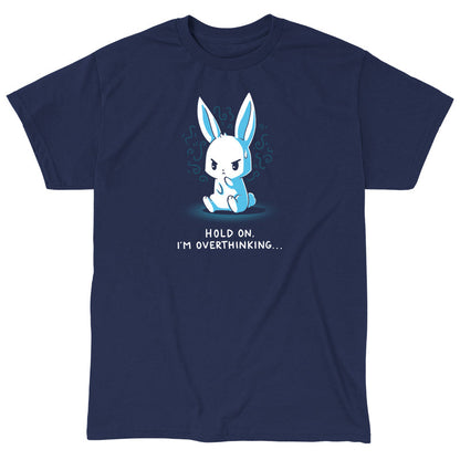 Classic Cotton T-shirt_TeeTurtle navy blue I Think, Therefore I Have Anxiety. Featuring an over-thinking, anxious bunny.