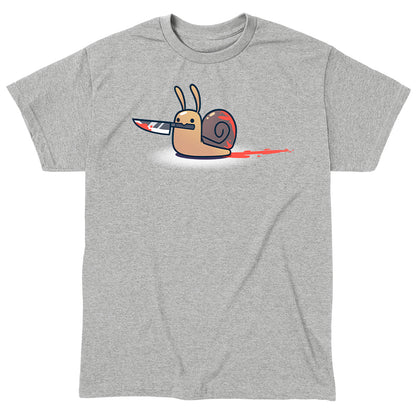 Classic Cotton T-shirt_TeeTurtle sport gray Killer Snail. Featuring a bloody snail holding a bloody knife in its mouth.