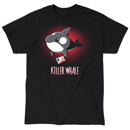 Classic Cotton T-shirt_TeeTurtle Killer Whale black t-shirt featuring an orca whale holding a bloody knife in its flipper.