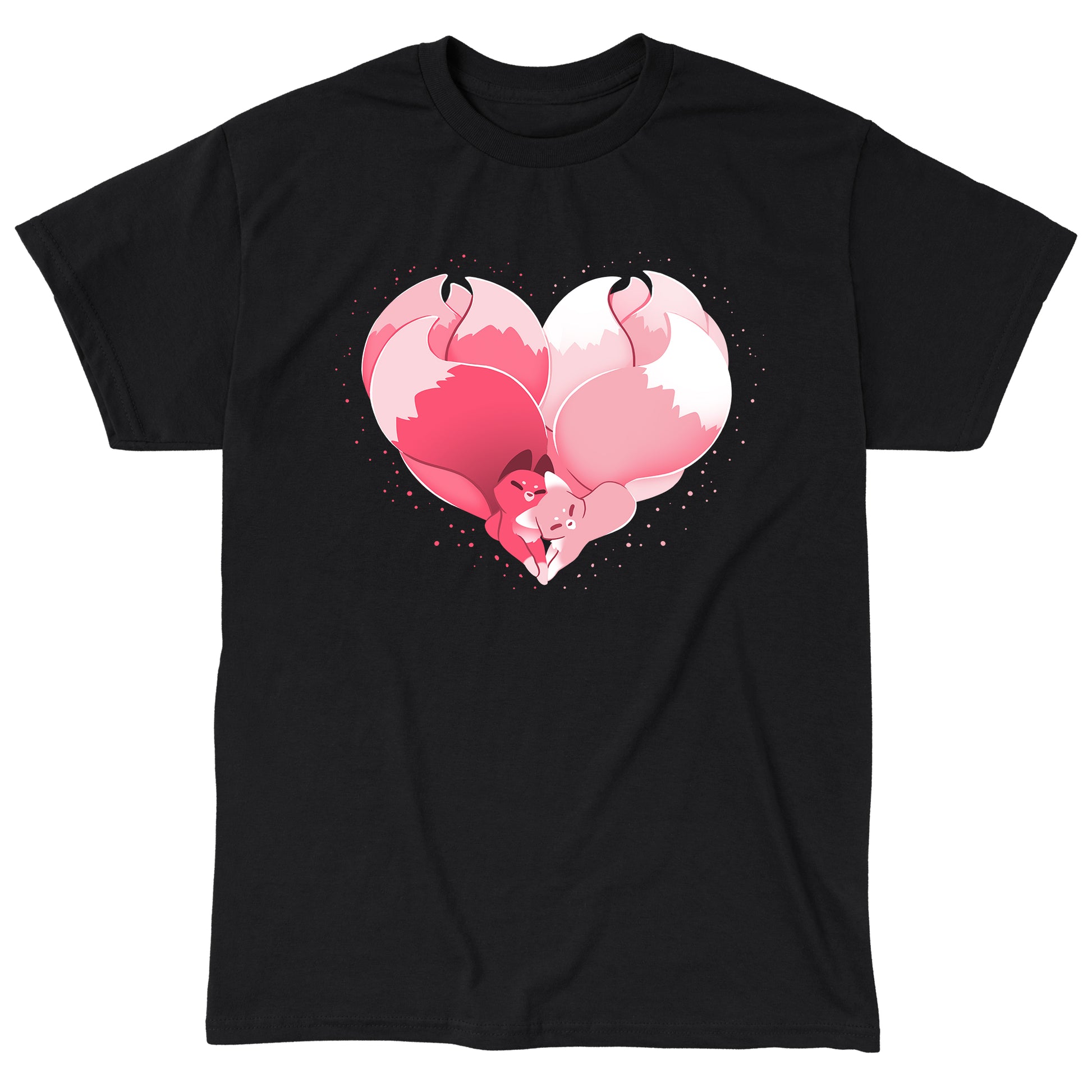 Classic Cotton T-shirt_TeeTurtle Kitsune Heart black t-shirt featuring two kitsunes cuddling together and forming a heart with their tails.